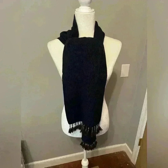 J. Crew Navy Long Knit Cashmere/Lambs Wool Blend Scarf w/ Tassels - Picture 4 of 10